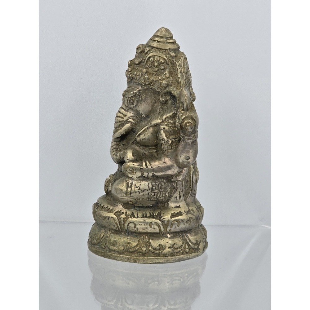 Vtg 4" Silver Plated Brass Elephant Ganesha Wealth God Buddha‎ Statue - Picture 3 of 16